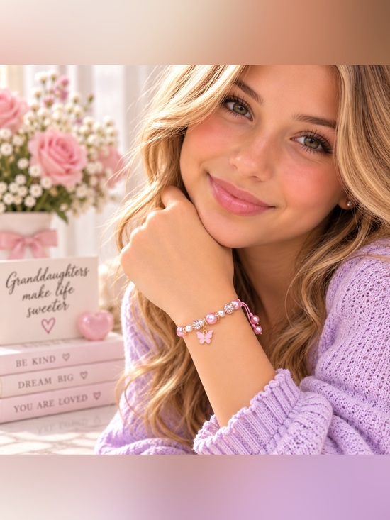 Other - Granddaughter Pink Pearl and Crystal Charm Bracelet